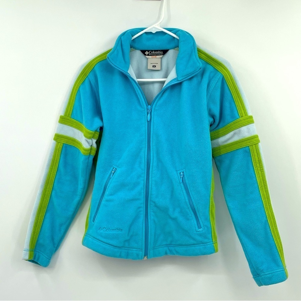 Columbia Full-Zip Fleece Jacket – Blue & Green, Size Medium